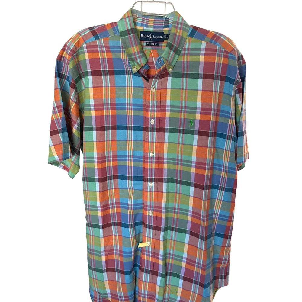 Polo Ralph Lauren Classic Fit‎ Plaid SS  Button Down Oxford Shirt vintage L